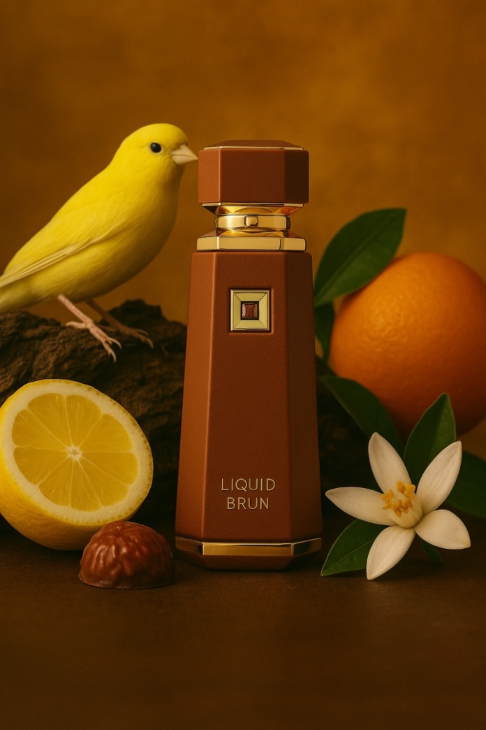 Zbliżenie na detale korka i kunsztowne wykończenie butelki perfum French Avenue Liquid Brun.